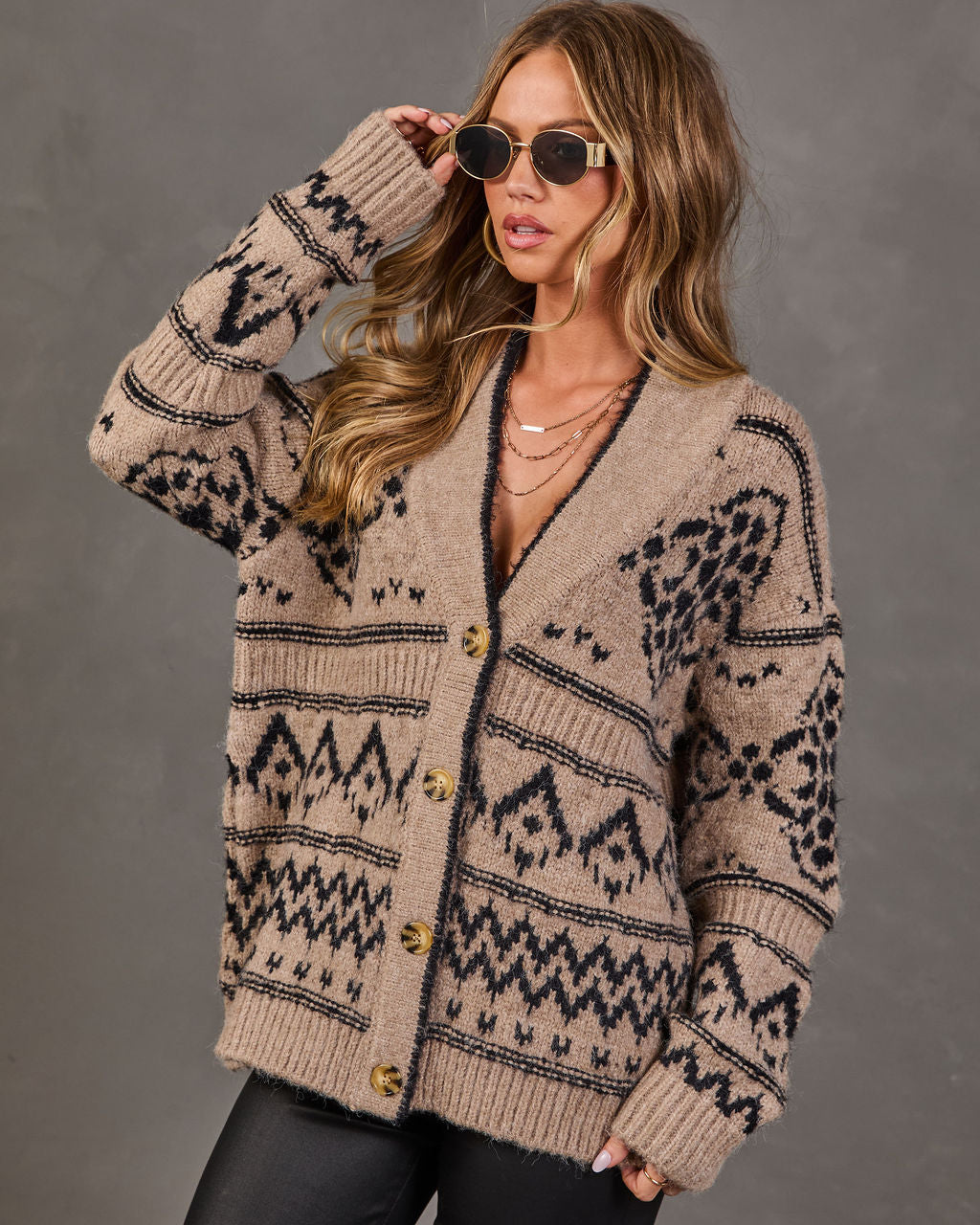 Gilet Femme en Maille à Motif Abstrait