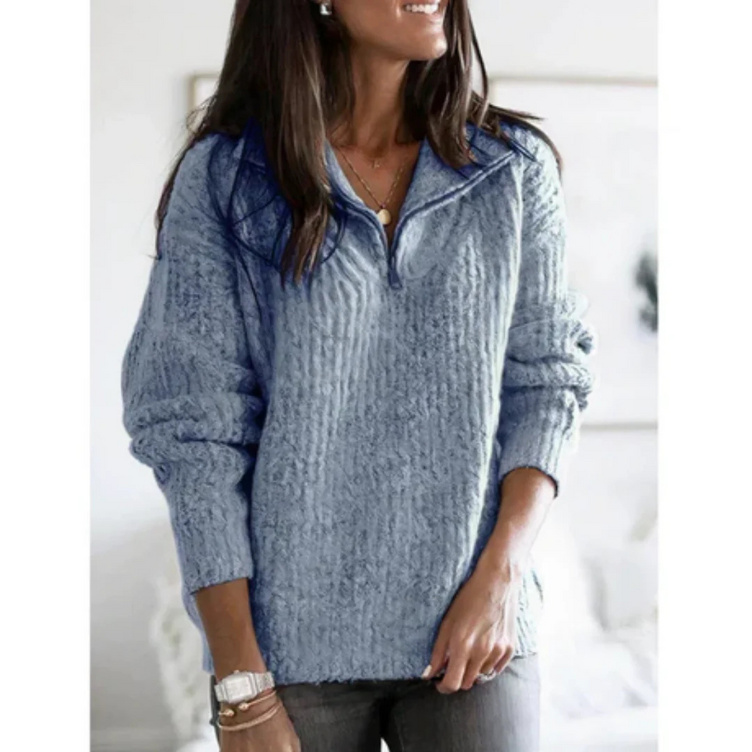 Pull Femme Demi-Zip en Maille Épaisse