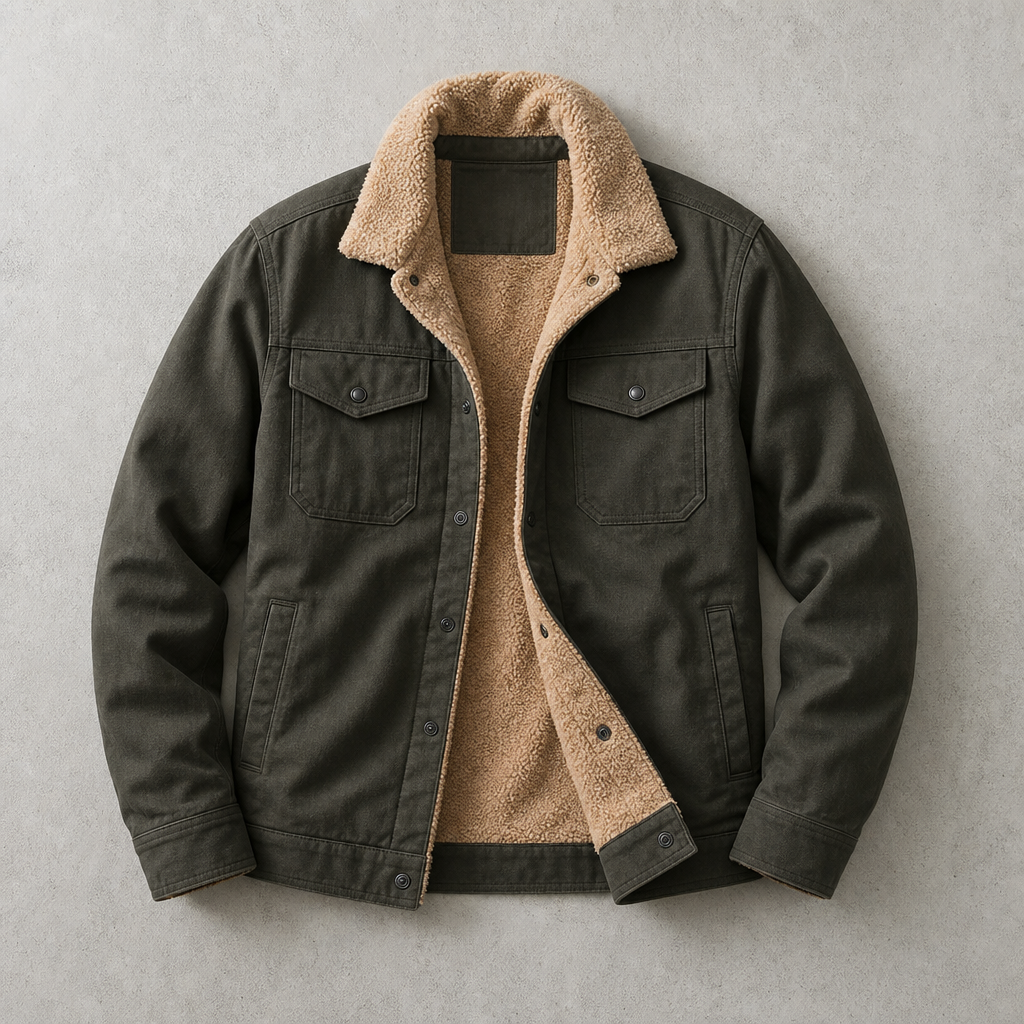 Veste Homme Col Fausse Fourrure Doublure Sherpa Poches Poitrine À Rabat