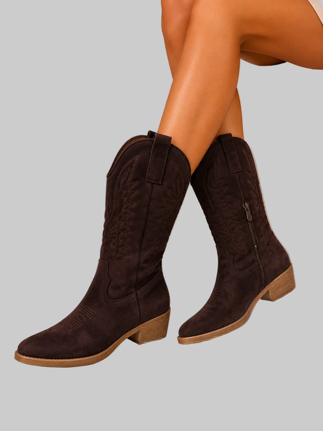Bottes Western Femme Effet Daim avec Zip Latéral