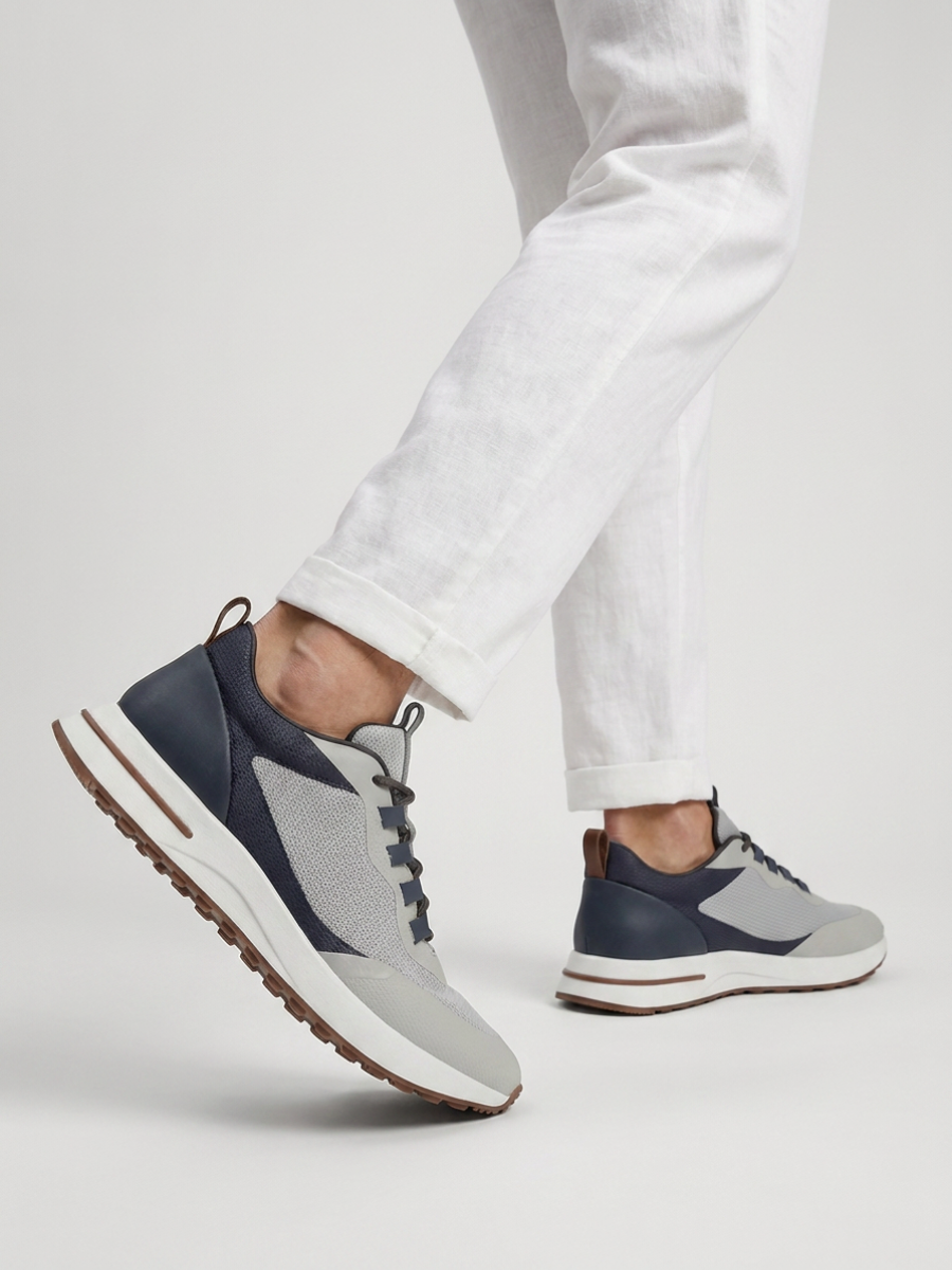 Baskets Homme Brume Fused Mesh Basses de Marche avec Semelle Blanche
