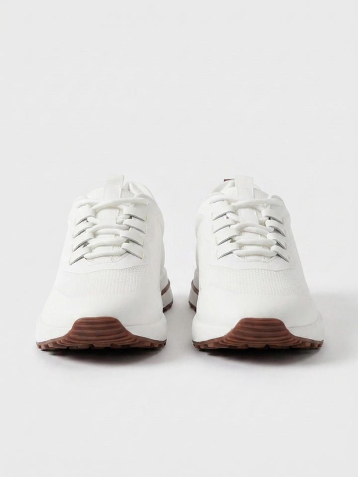Baskets Homme Blanc Fused Mesh Basses de Marche avec Semelle Blanche