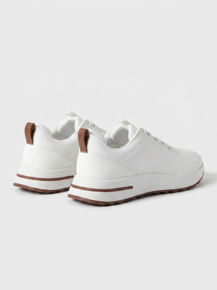 Baskets Homme Blanc Fused Mesh Basses de Marche avec Semelle Blanche