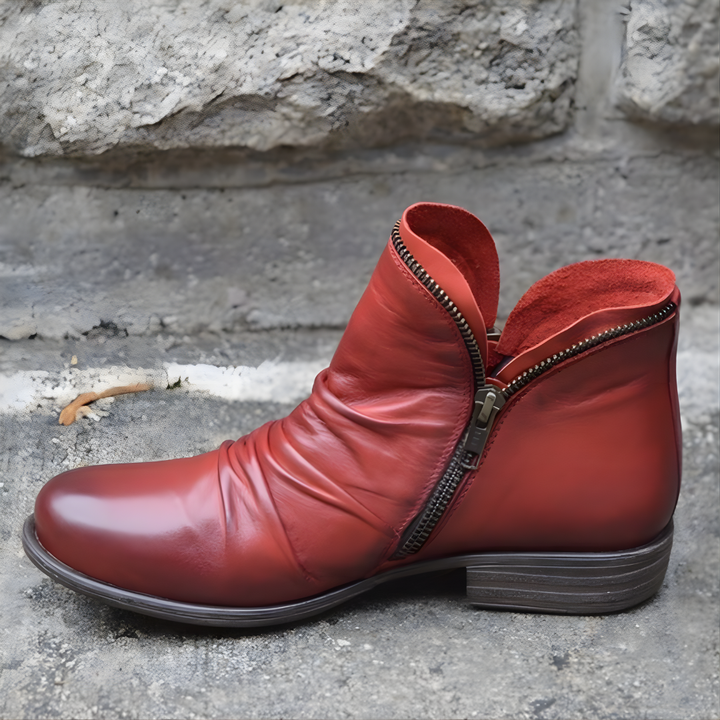 Bottines Femme en Cuir Synthétique avec Fermeture Éclair et Semelle Antidérapante