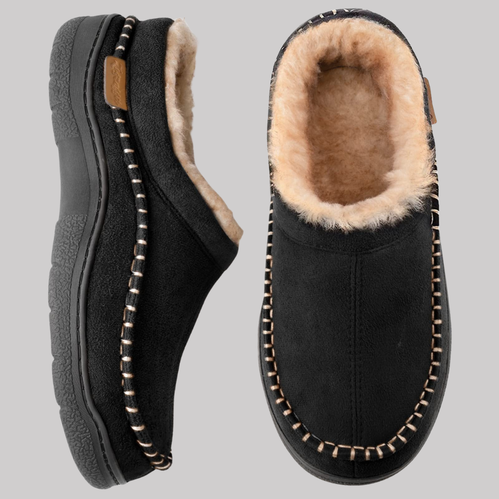 Chaussons Mocassins en Daim Doublés Fourrure à Semelle Crantée pour Homme