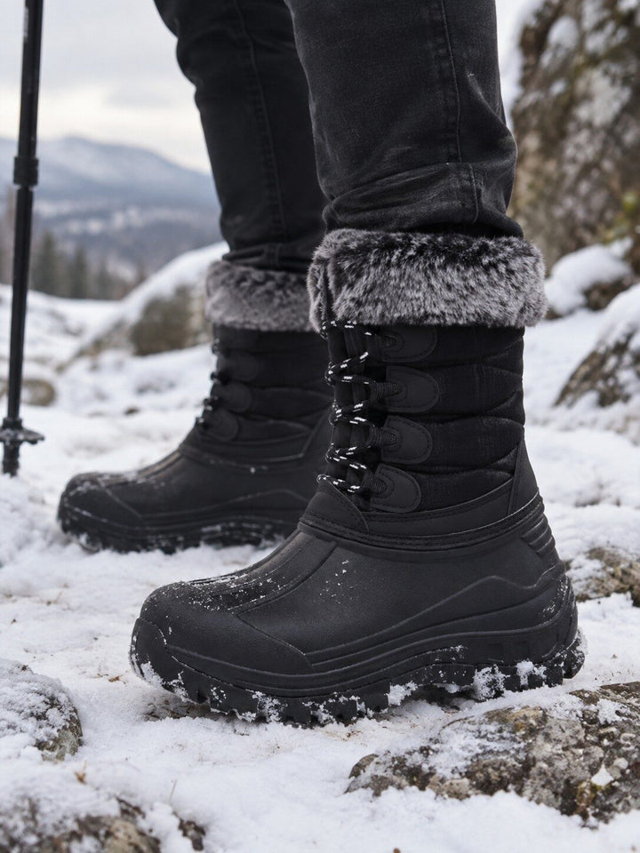 Bottes De Randonnée Femme Imperméables Doublure Polaire Et Col Fausse Fourrure