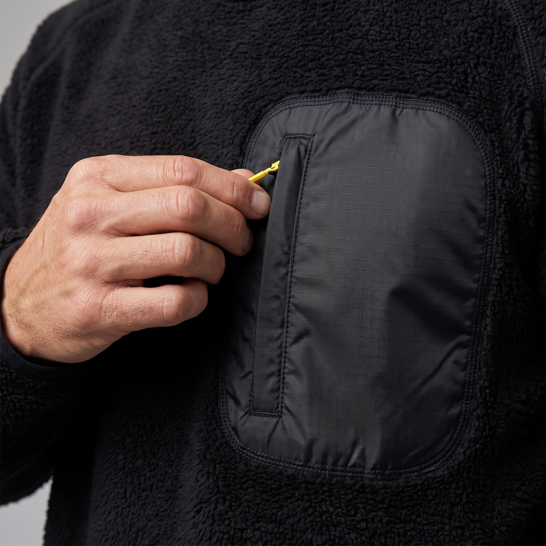 Polaire Homme Sherpa à Capuche Pochette Poitrine Zippée
