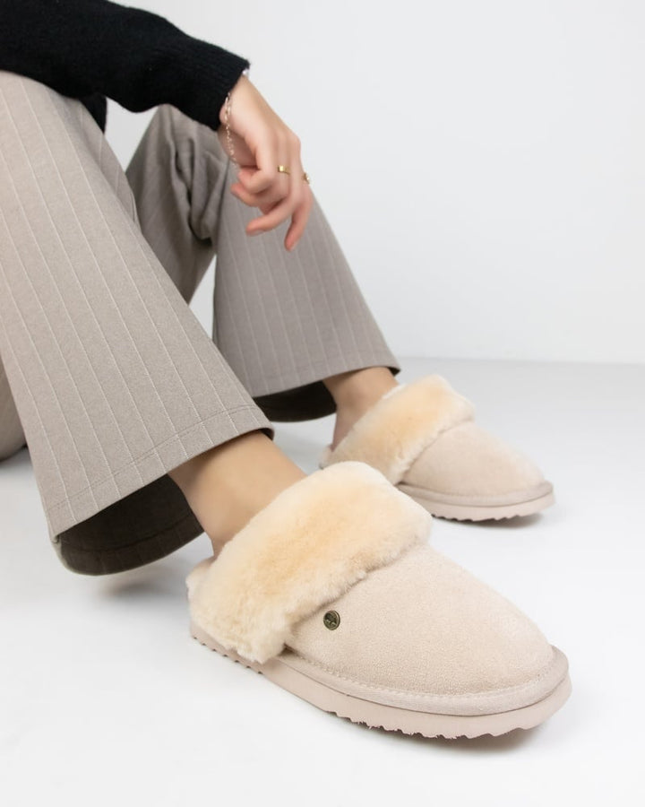 Chaussons Mules en Daim Doublés Fourrure pour Femme