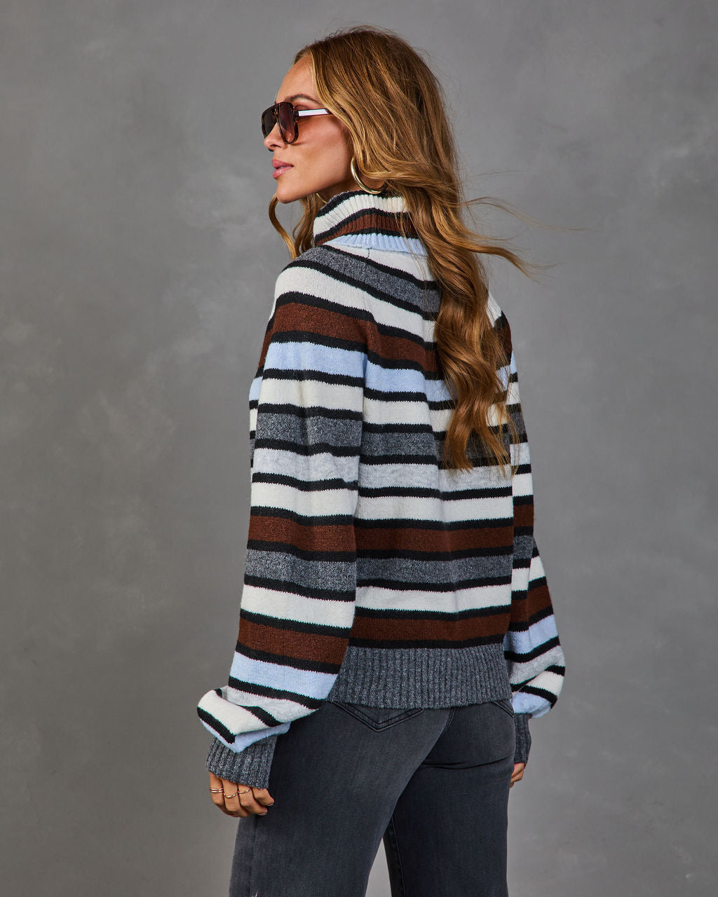 Pull Femme en Maille Col Roulé à Rayures