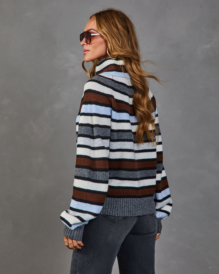 Pull Femme en Maille Col Roulé à Rayures