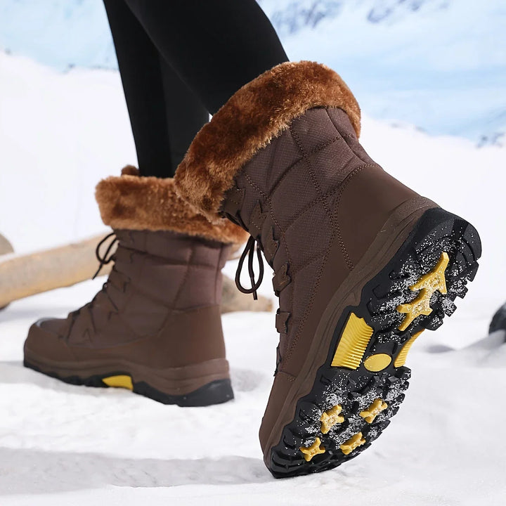 Bottes de Neige Femme Doublées en Fausse Fourrure avec Semelle Confort
