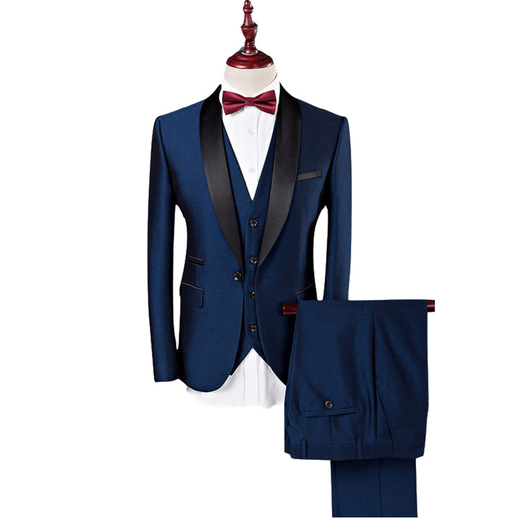 Costume 3 Pièces Homme Slim Col Châle Noir