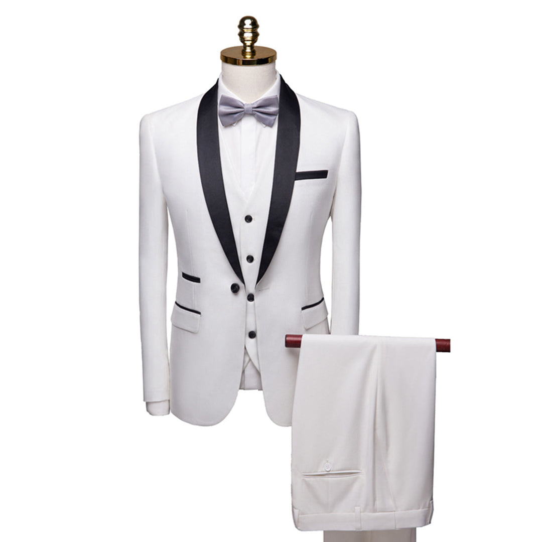 Costume 3 Pièces Homme Slim Col Châle Noir