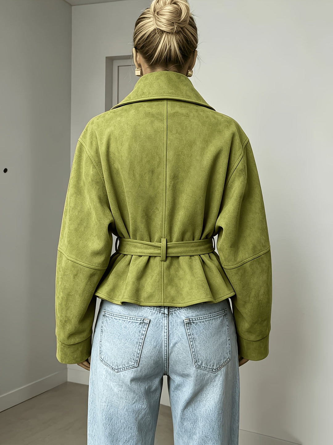 Veste Femme Ceinturée Col Revers Manches Longues