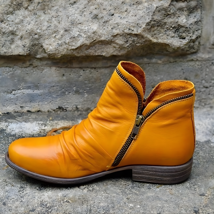 Bottines Femme en Cuir Synthétique avec Fermeture Éclair et Semelle Antidérapante