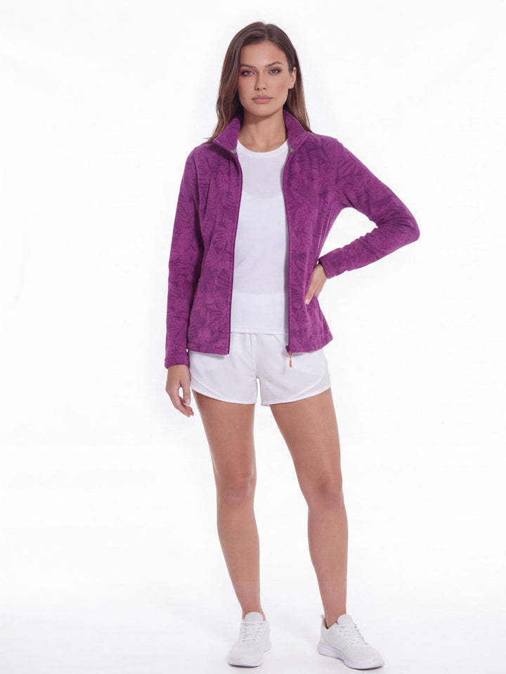 Veste Polaire Femme Zip Intégral Col Montant Imprimé Nature Et Poches Zippées