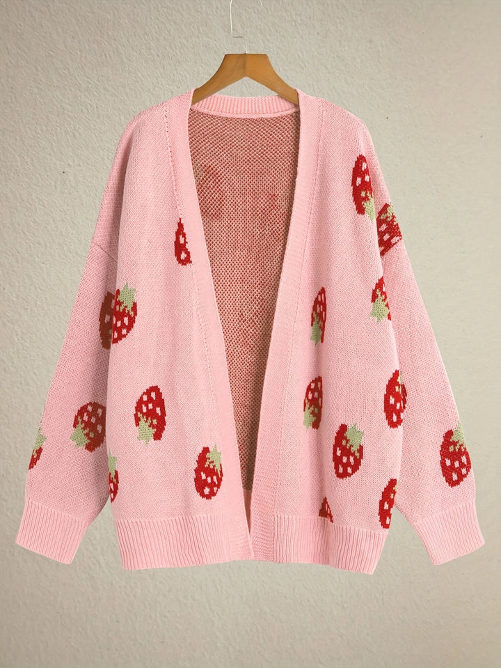 Cardigan Femme Maille Oversize Avec Motif Fraises