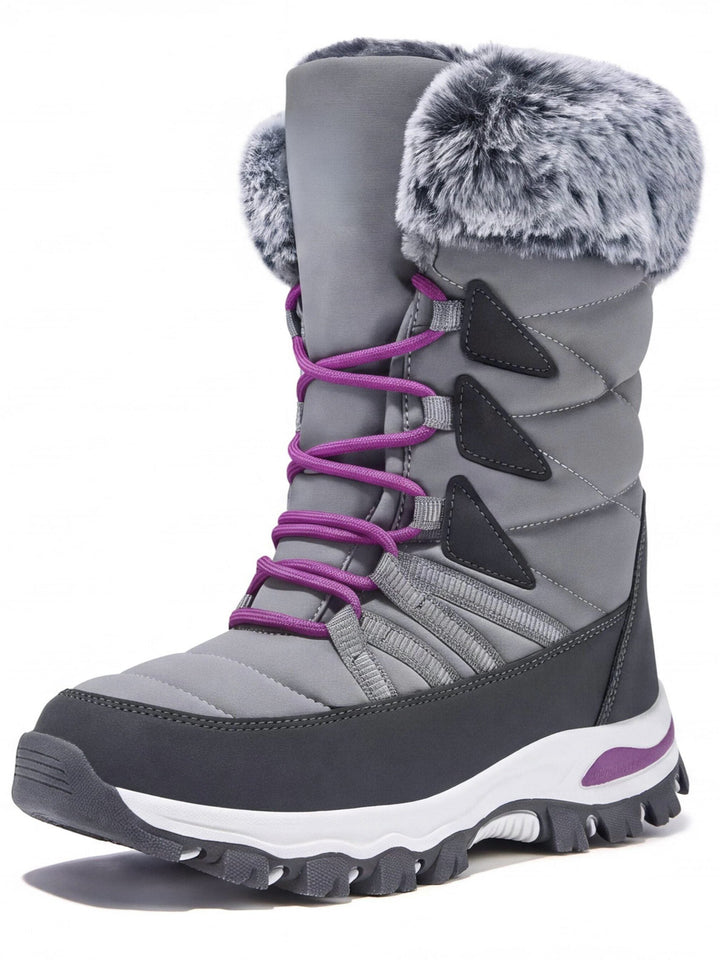 Bottes De Randonnée Femme Imperméables Doublure Polaire Et Col Fausse Fourrure