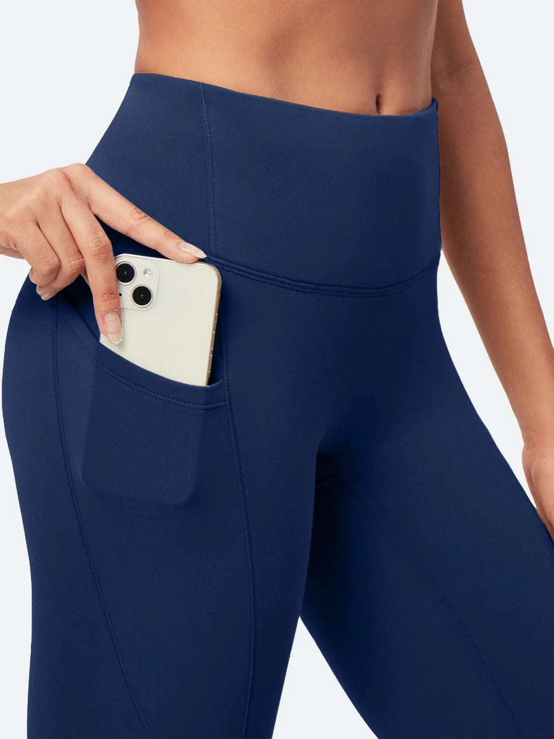 Legging Femme Taille Haute Doublé Polaire Sans Couture Avant Avec Poches