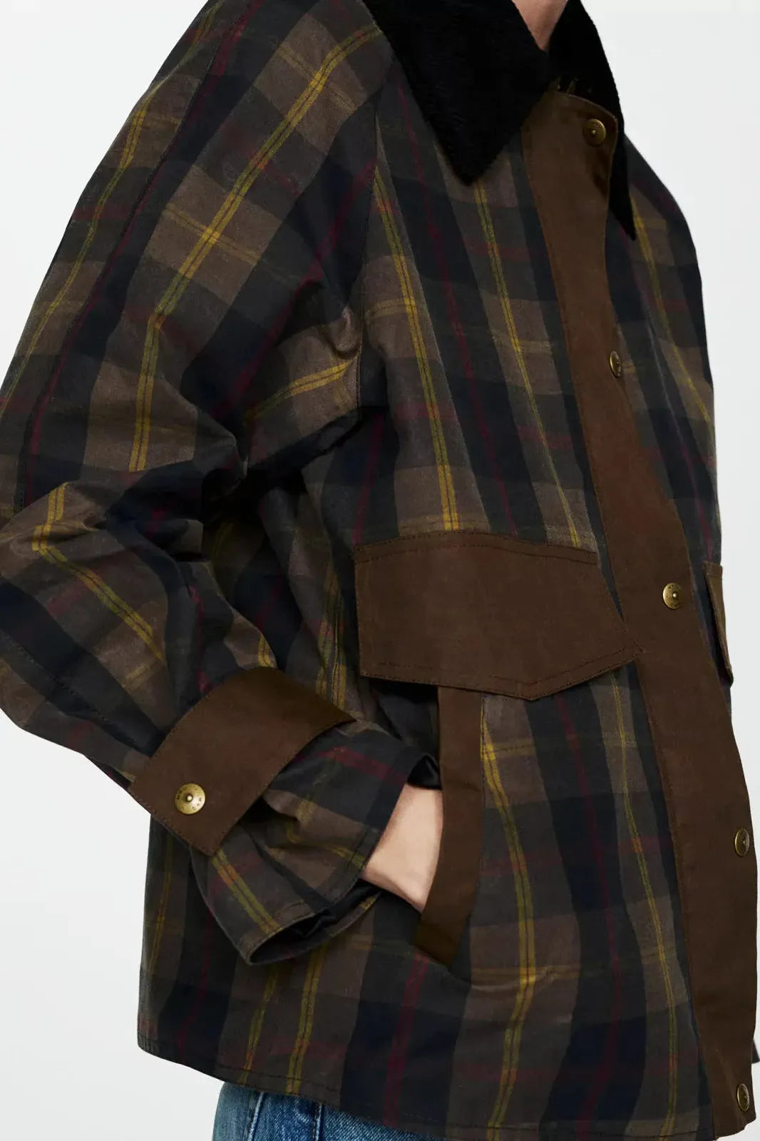 Veste Femme À Carreaux Coupe Droite Doublée Col Contraste Et Fermeture Zip