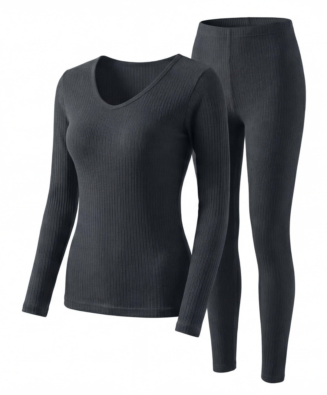 Ensemble Thermique Femme À Côtes Avec Haut Manches Longues Et Legging