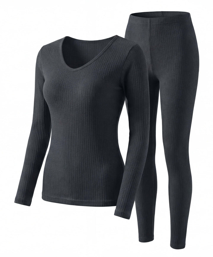 Ensemble Thermique Femme À Côtes Avec Haut Manches Longues Et Legging