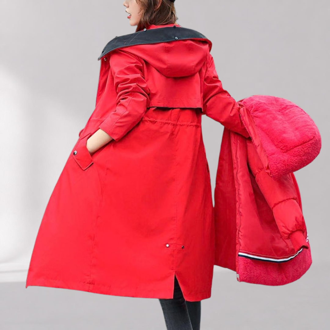 Parka Femme Déperlante à Capuche Fourrure Doublure Amovible