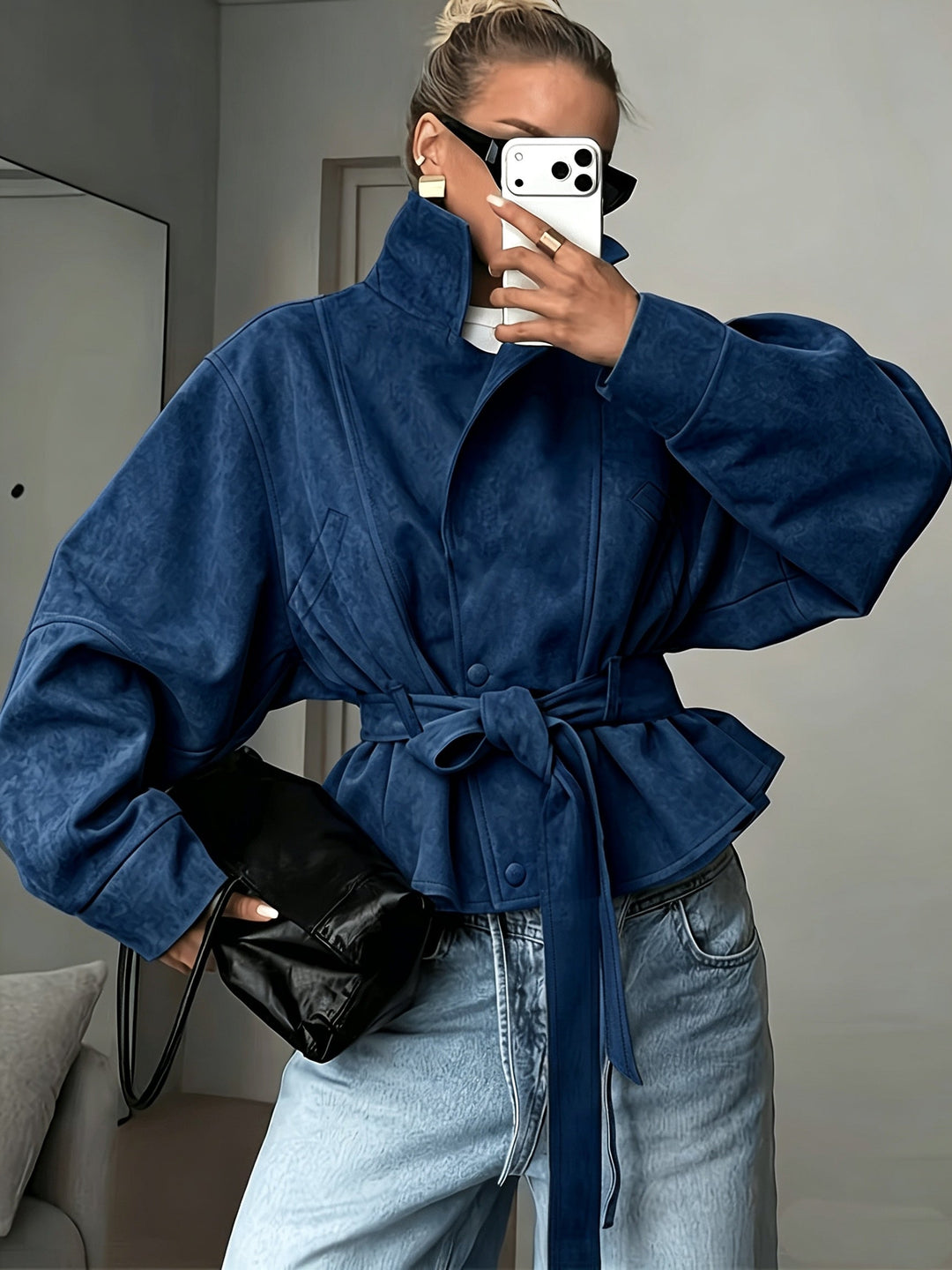 Veste Femme Ceinturée Col Revers Manches Longues