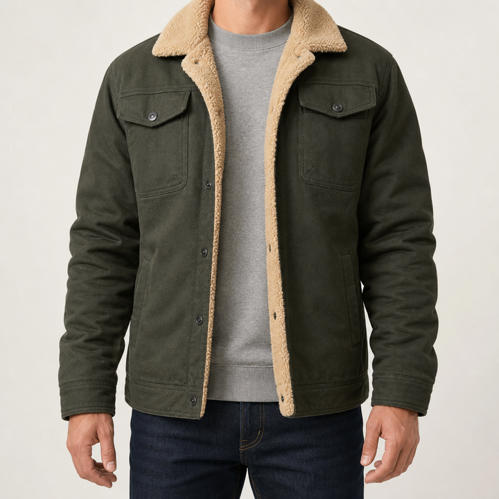 Veste Homme Col Fausse Fourrure Doublure Sherpa Poches Poitrine À Rabat
