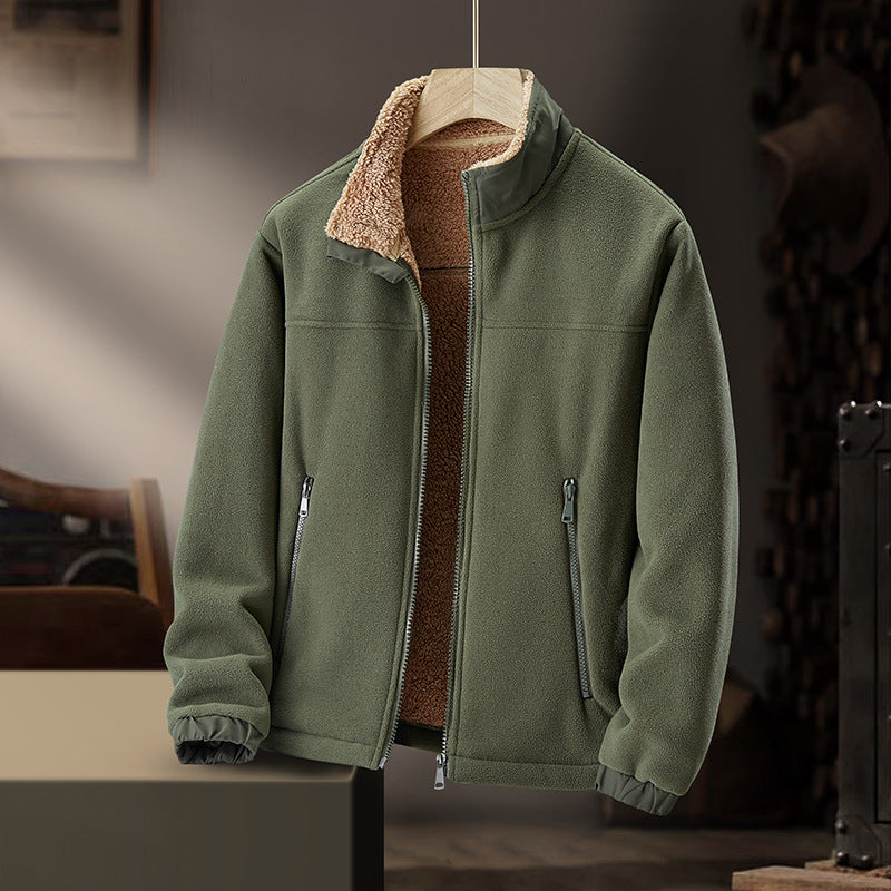 Veste Homme Doublée en Laine d’Agneau et Polaire à Col Montant Zippé