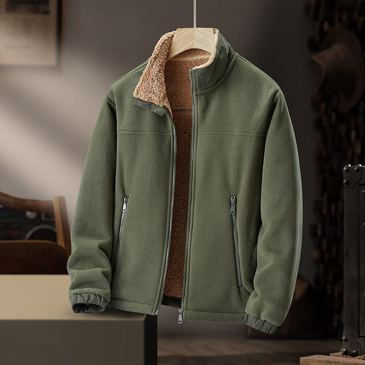 Veste Homme Doublée en Laine d’Agneau et Polaire à Col Montant Zippé