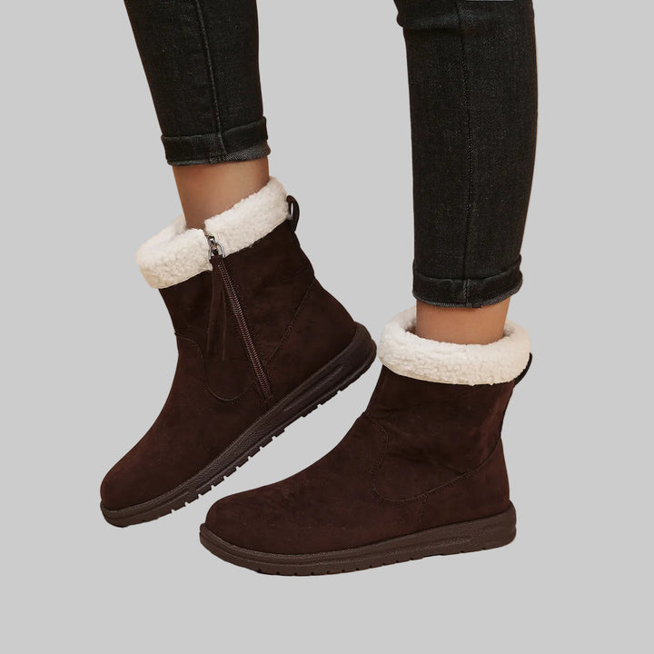 Bottines Femme Effet Suède avec Doublure en Peluche et Fermeture Éclair