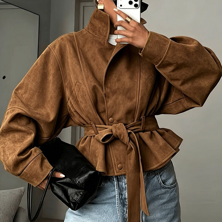Veste Femme Ceinturée Col Revers Manches Longues