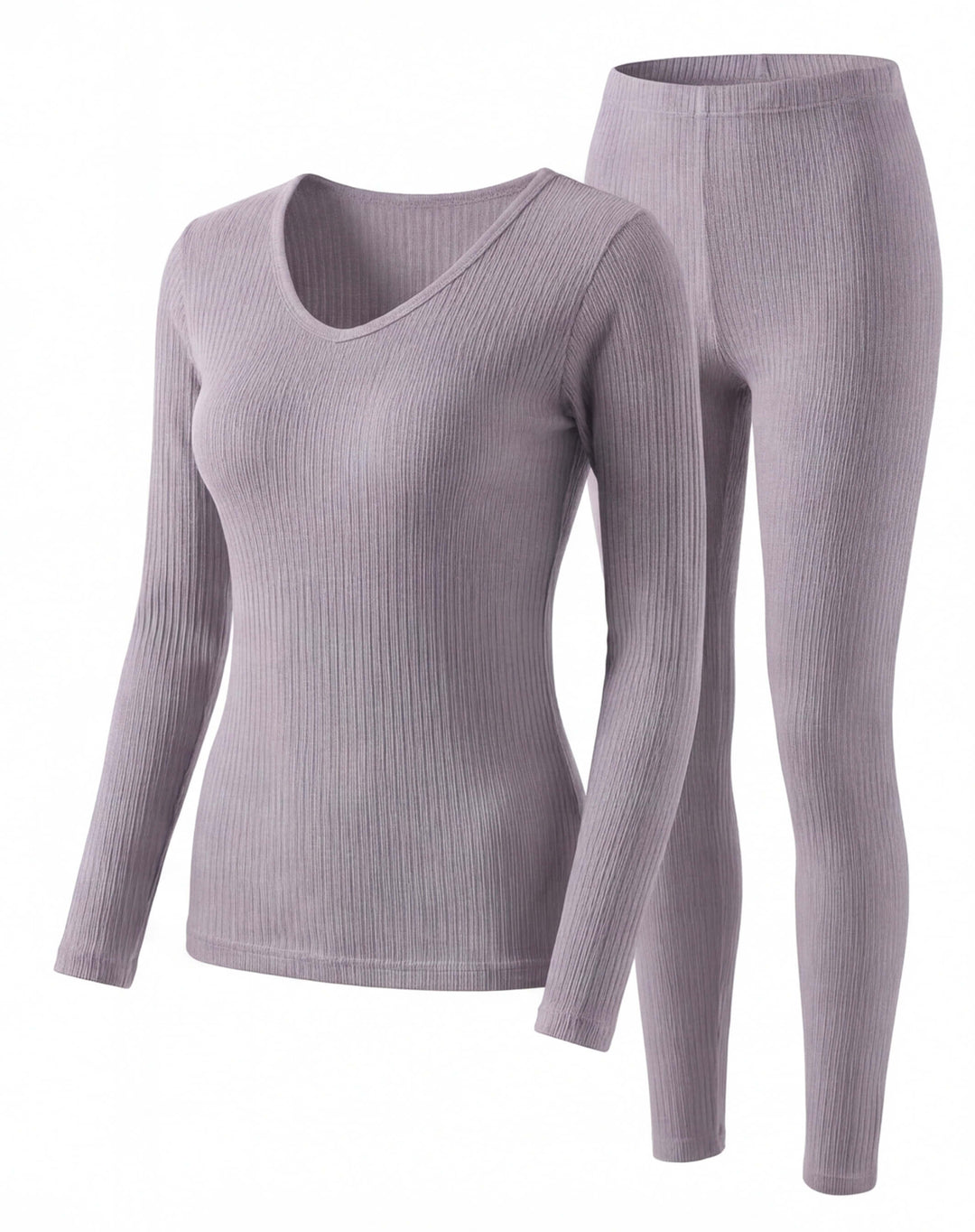 Ensemble Thermique Femme À Côtes Avec Haut Manches Longues Et Legging
