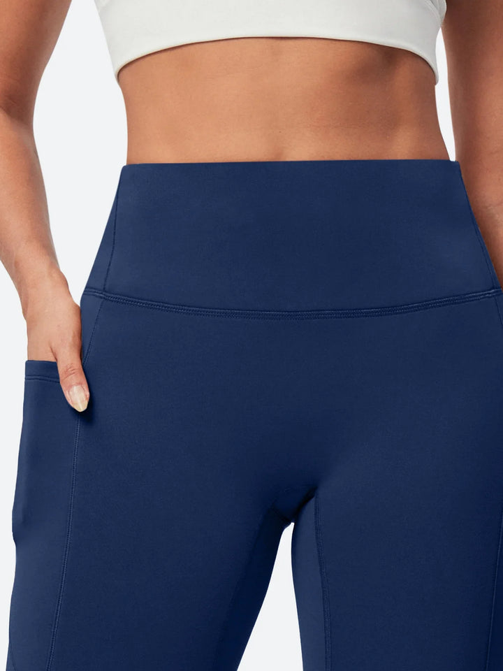 Legging Femme Taille Haute Doublé Polaire Sans Couture Avant Avec Poches