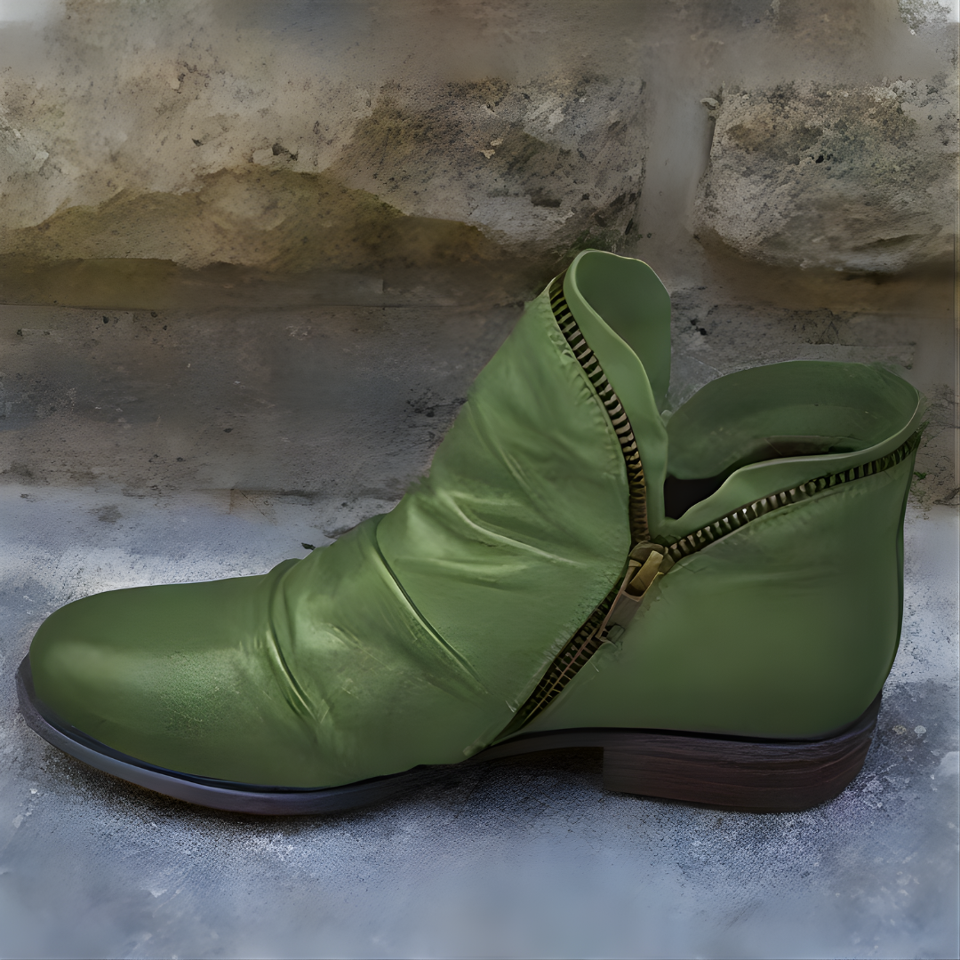 Bottines Femme en Cuir Synthétique avec Fermeture Éclair et Semelle Antidérapante
