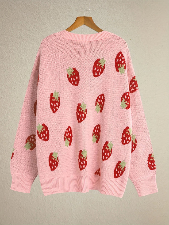 Cardigan Femme Maille Oversize Avec Motif Fraises