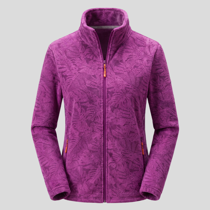 Veste Polaire Femme Zip Intégral Col Montant Imprimé Nature Et Poches Zippées