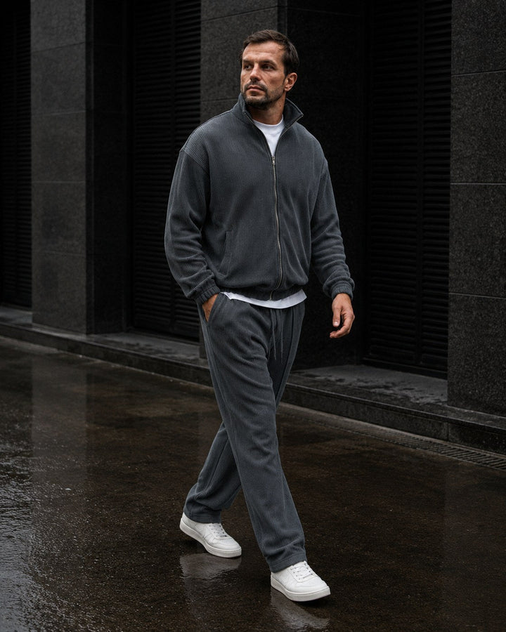 Ensemble Survêtement Homme Zip Intégral Col Montant Et Pantalon Fuselé