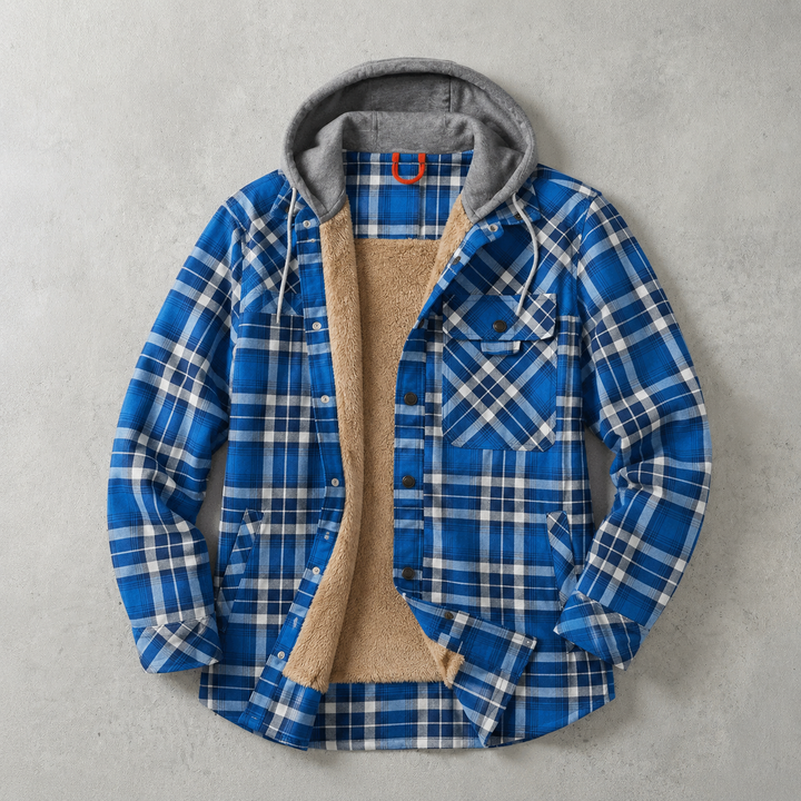 Surchemise Homme À Capuche Doublure Sherpa Carreaux Poches Poitrine