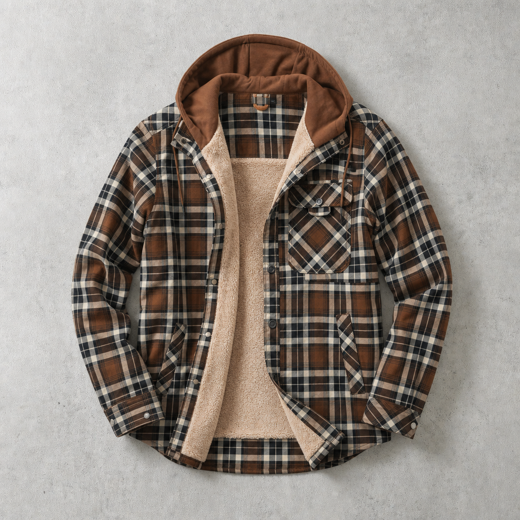 Surchemise Homme À Capuche Doublure Sherpa Carreaux Poches Poitrine