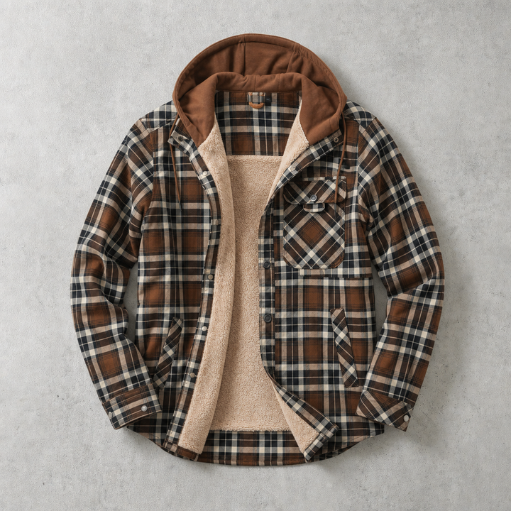 Surchemise Homme À Capuche Doublure Sherpa Carreaux Poches Poitrine
