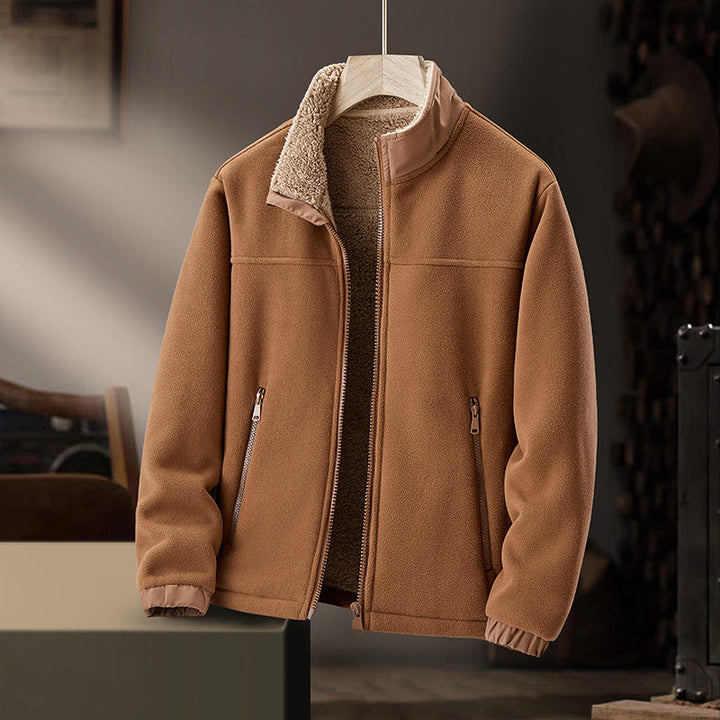 Veste Homme Doublée en Laine d’Agneau et Polaire à Col Montant Zippé