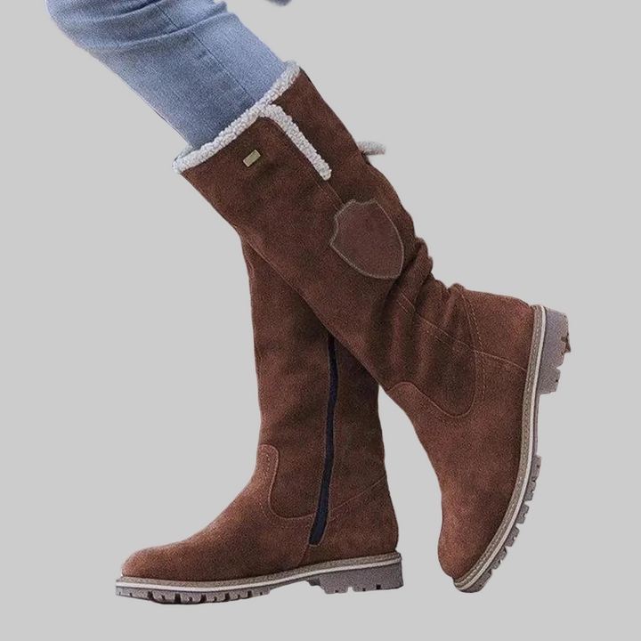 Bottes Femme Hauteur Genou Effet Daim Doublées à Zip