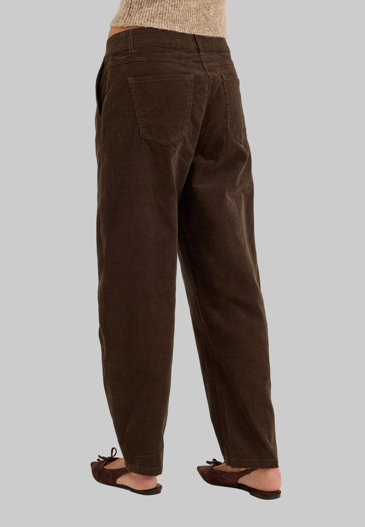 Pantalon Femme en Velours Côtelé Taille Mi-Haute Coupe Barrel