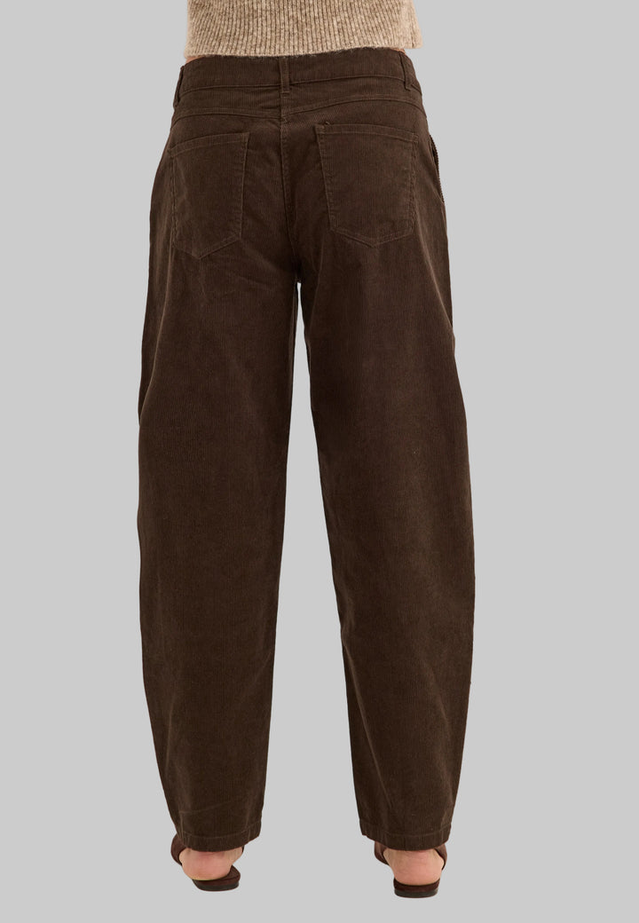 Pantalon Femme en Velours Côtelé Taille Mi-Haute Coupe Barrel