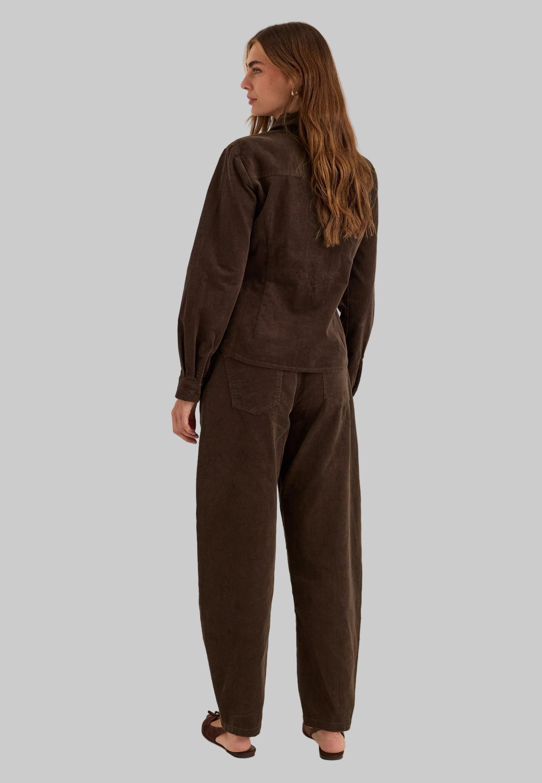 Pantalon Femme en Velours Côtelé Taille Mi-Haute Coupe Barrel