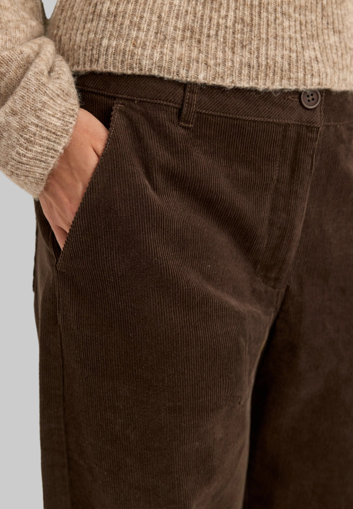 Pantalon Femme en Velours Côtelé Taille Mi-Haute Coupe Barrel