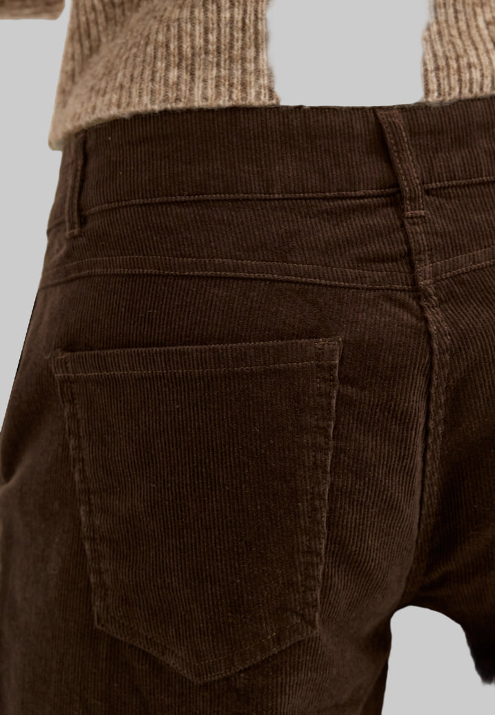 Pantalon Femme en Velours Côtelé Taille Mi-Haute Coupe Barrel