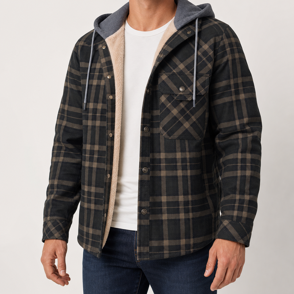 Surchemise Homme À Capuche Doublure Sherpa Carreaux Poches Poitrine